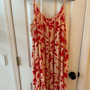 LOFT Red and Cream Floral Maxi Dress
